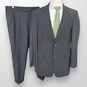 Jos A Bank 2 Piece Suit Mens 44L‎ Blazer 39 x 30 Pants Black Wool VTG